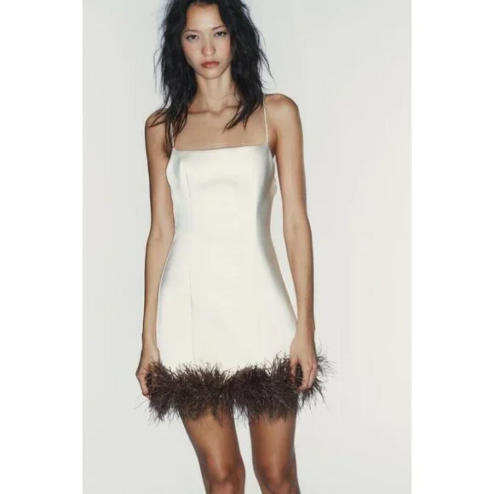ZARA FEATHER SATIN EFFECT DRESS - Picture 11 of 16
